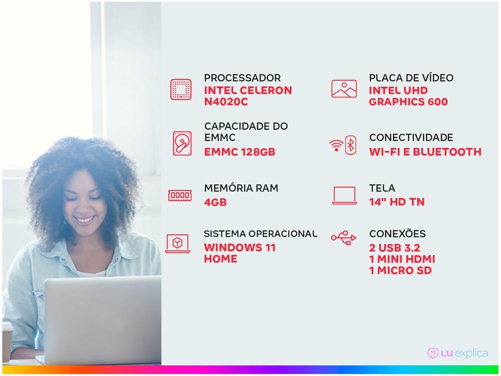 Notebook Multi Ultra UB251 4GB RAM 128GB eMMC 14" HD Windows 11 UB251 + Mouse Sem Fio - 2