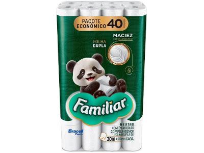 Papel Higiênico Folha Dupla Bracell Familiar 40 Rolos 30m