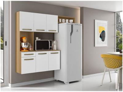 Armário de Cozinha Compacta Aramóveis Carol com Balcão 6 Portas 1 Gaveta