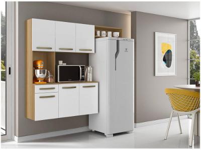 Armário de Cozinha Compacta Aramóveis Carol com Balcão 6 Portas 1 Gaveta