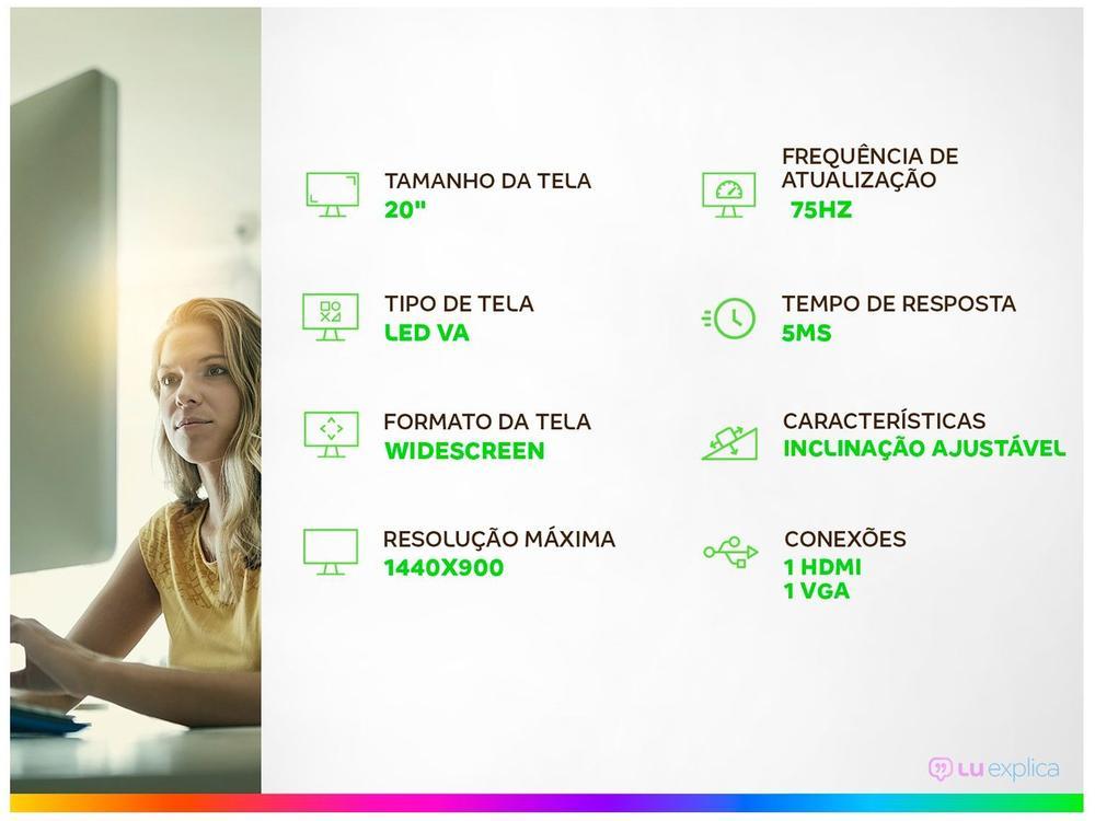 Monitor 20" LED 75Hz 5ms BRX Office Widescreen HDMI e VGA - 2