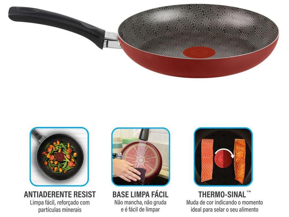 Frigideira Antiaderente Rochedo de Alumínio Facilita Vermelho 30cm - 3