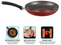 Frigideira Antiaderente Rochedo de Alumínio Facilita Vermelho 30cm - 3