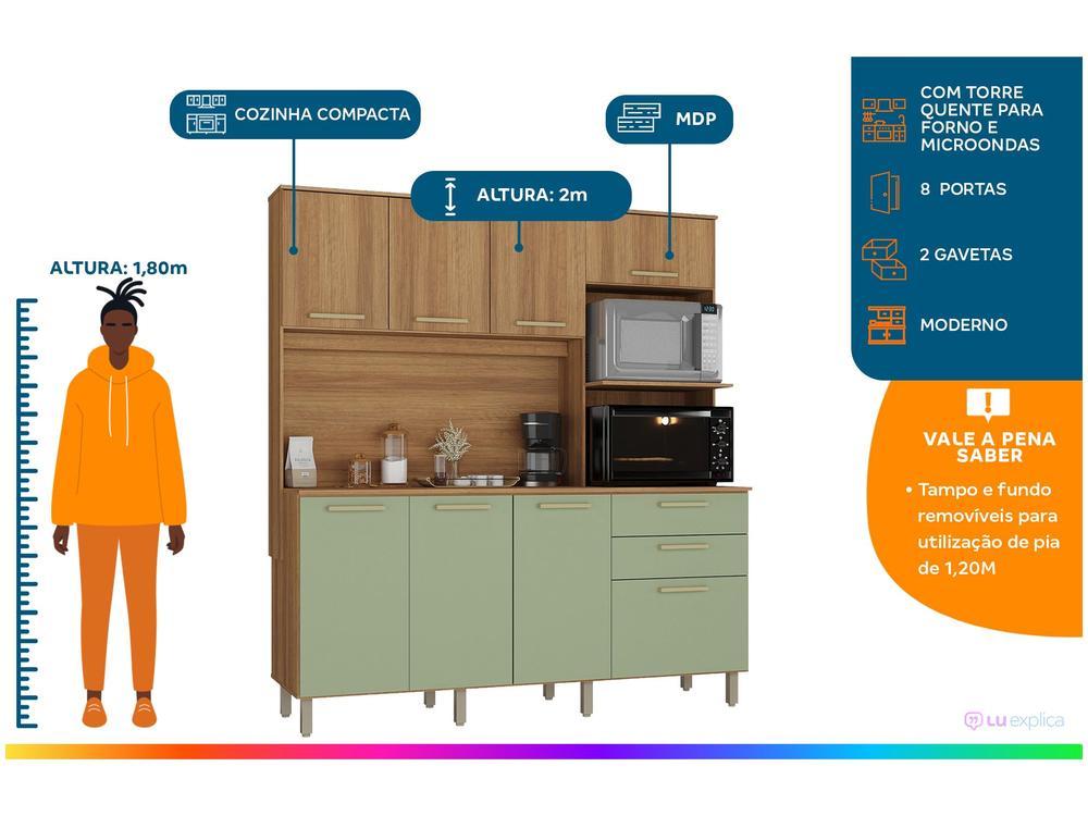Armário de Cozinha Compacta Luciane Luna 8 Portas 2 Gavetas com Torre Quente - Opcional para Pia - 2