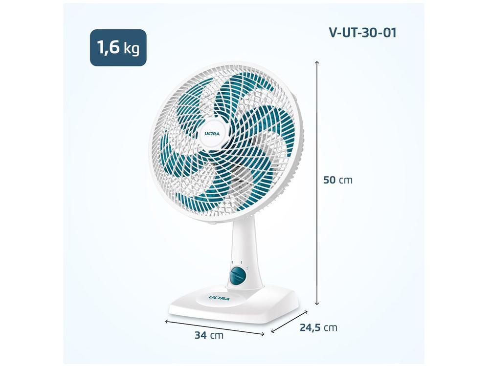 Ventilador de Mesa Ultra V-UT-30-01 30cm 6 Pás 3 Velocidades Branco e Azul - 7