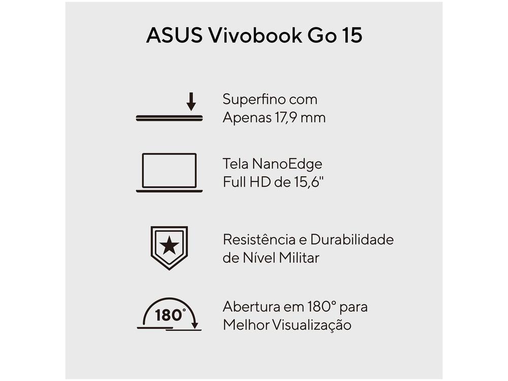 Notebook Asus Vivobook Go 15 Intel Core i3 N305 8GB RAM SSD 256GB Full HD Windows 11 E1504GA-NJ434W - 3