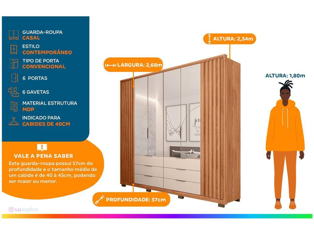 Guarda-roupa Casal com Espelho 6 Gavetas 6 Portas Caemmun Maximus - 2