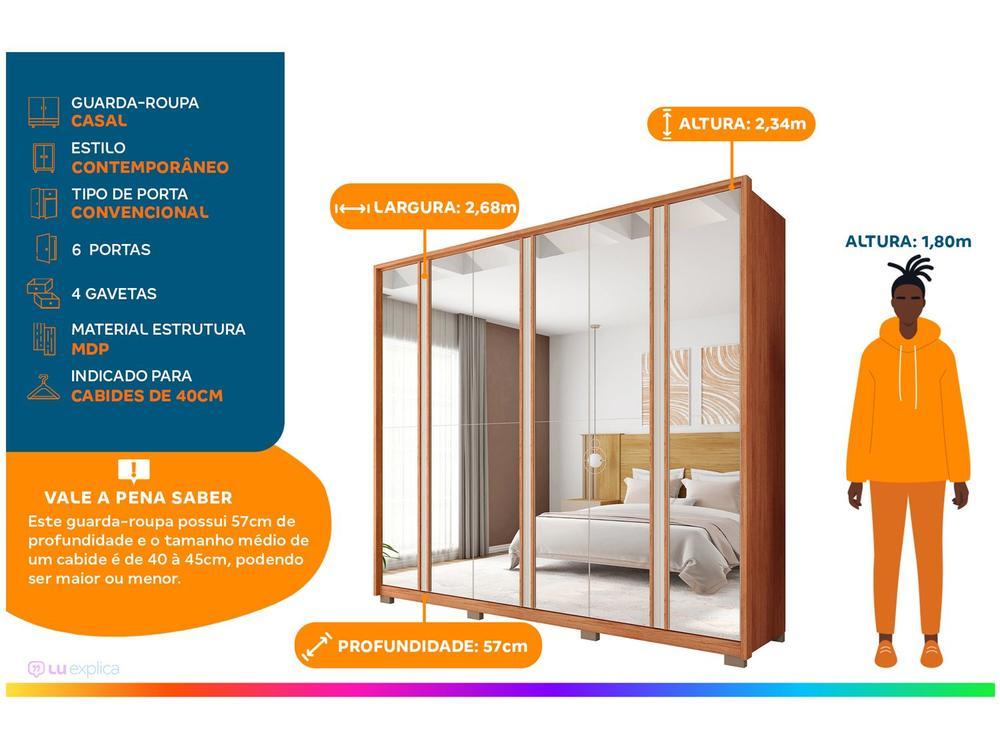 Guarda-roupa Casal com Espelho 4 Gavetas 6 Portas Caemmun Gladiador - 2