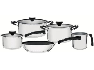 Jogo de Panelas Tramontina de Inox e Preto Prata 5 peças Solar