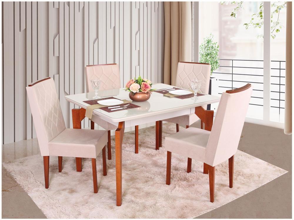 Mesa de Jantar 4 Cadeiras Retangular Madeira Maciça Mel e Off-White Tampo de Vidro Abeille Móveis São Carlos - 1