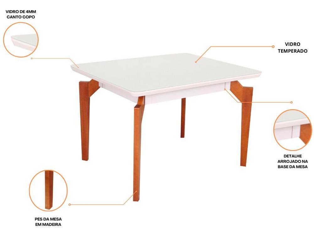 Mesa de Jantar 4 Cadeiras Retangular Madeira Maciça Mel e Off-White Tampo de Vidro Abeille Móveis São Carlos - 2