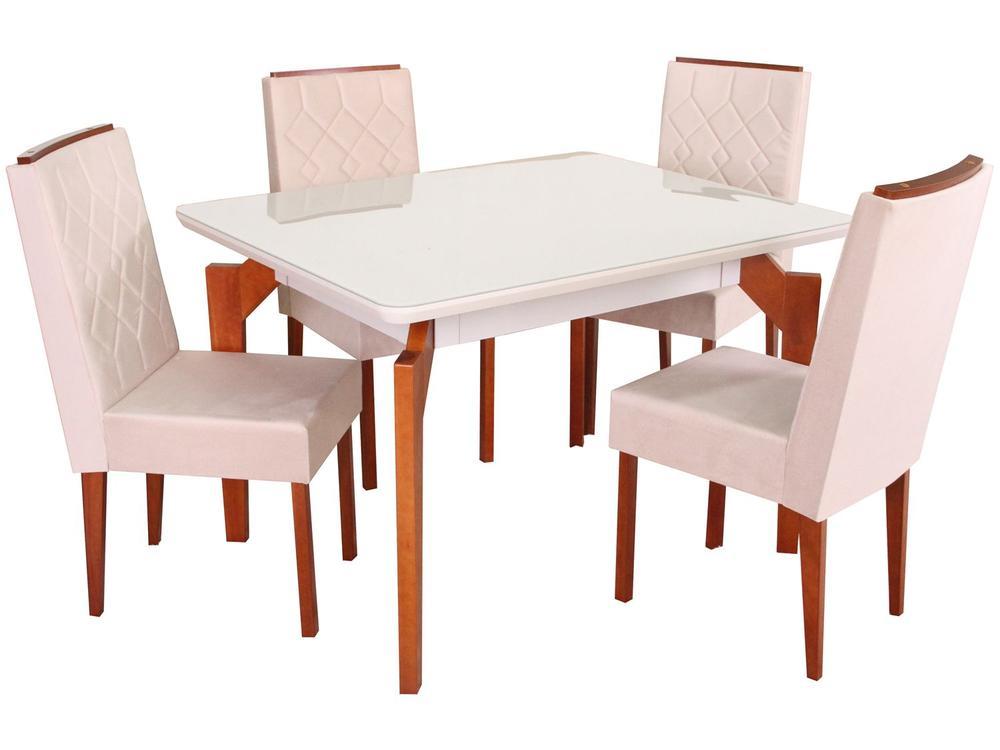 Mesa de Jantar 4 Cadeiras Retangular Madeira Maciça Mel e Off-White Tampo de Vidro Abeille Móveis São Carlos - 4