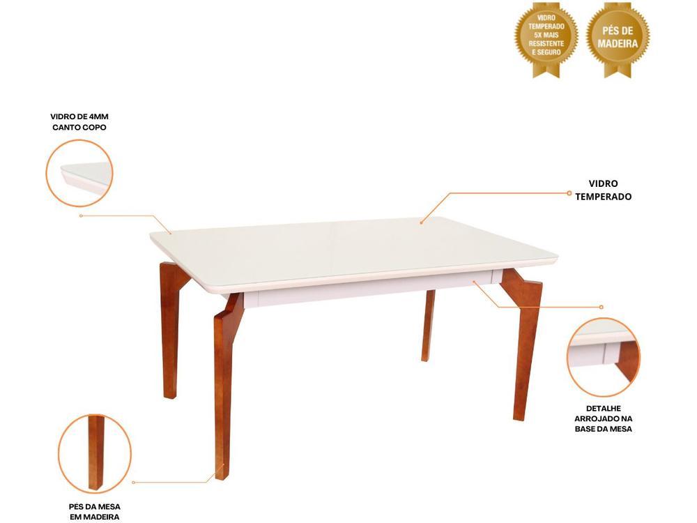 Mesa de Jantar 6 Cadeiras Retangular Madeira Maciça Mel e Off-White Tampo de Vidro Abeille Móveis São Carlos - 2