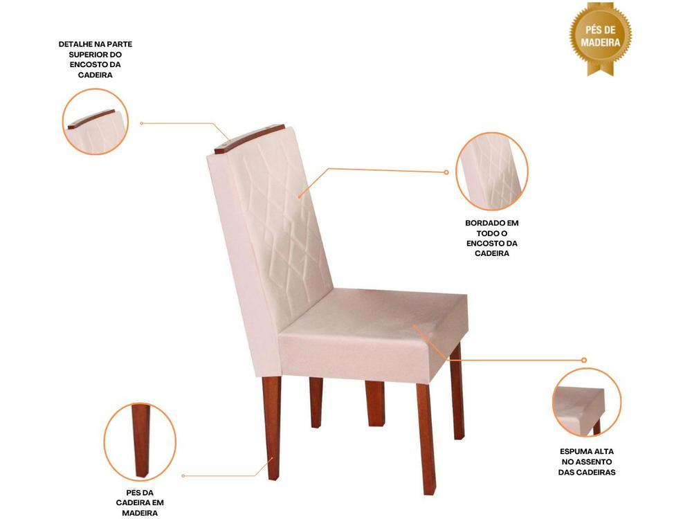 Mesa de Jantar 6 Cadeiras Retangular Madeira Maciça Mel e Off-White Tampo de Vidro Abeille Móveis São Carlos - 3