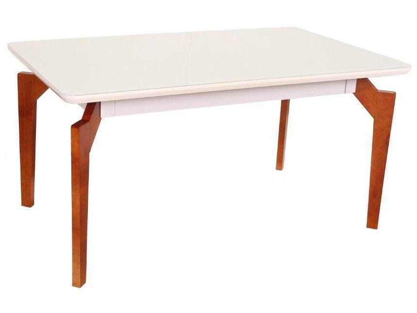 Mesa de Jantar 6 Cadeiras Retangular Madeira Maciça Mel e Off-White Tampo de Vidro Abeille Móveis São Carlos - 5