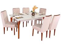 Mesa de Jantar 6 Cadeiras Retangular Madeira Maciça Mel e Off-White Tampo de Vidro Abeille Móveis São Carlos