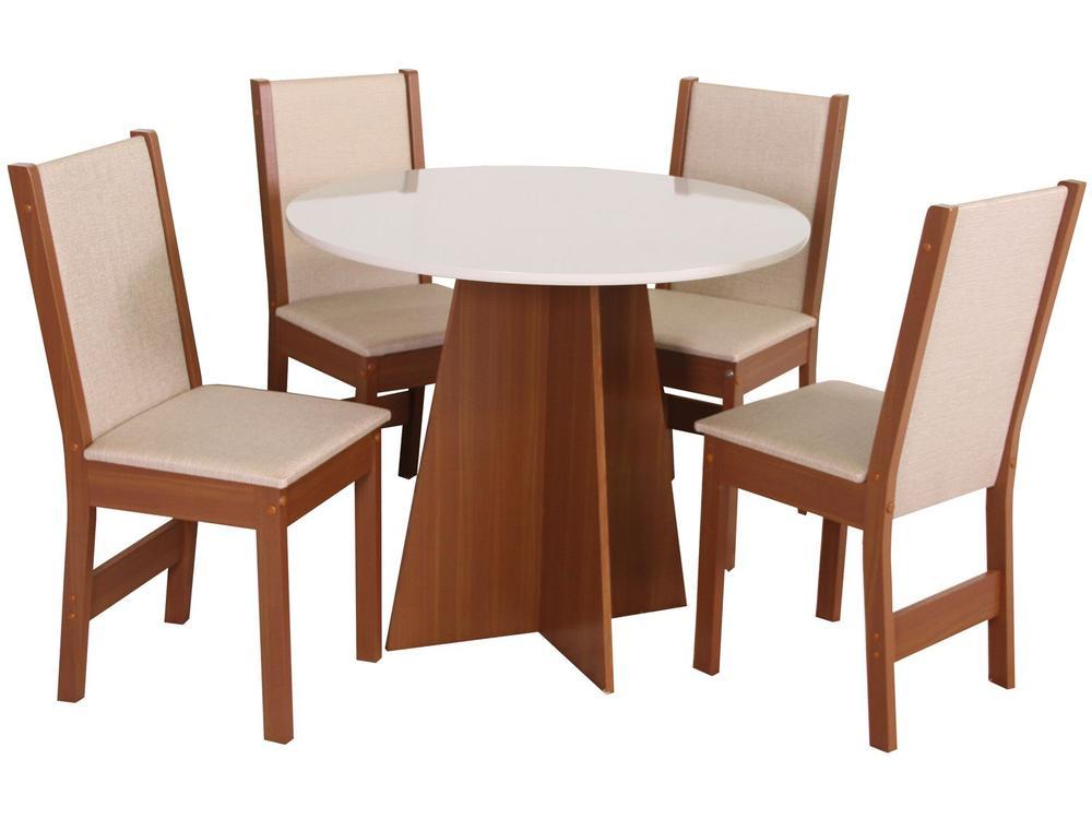 Mesa de Jantar 4 Cadeiras Redonda Naturalle e Off-White Elane Móveis São Carlos - 20