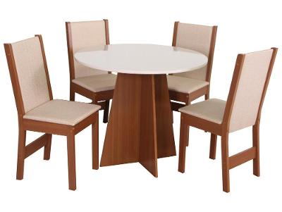 Mesa de Jantar 4 Cadeiras Redonda Naturalle e Off-White Elane Móveis São Carlos