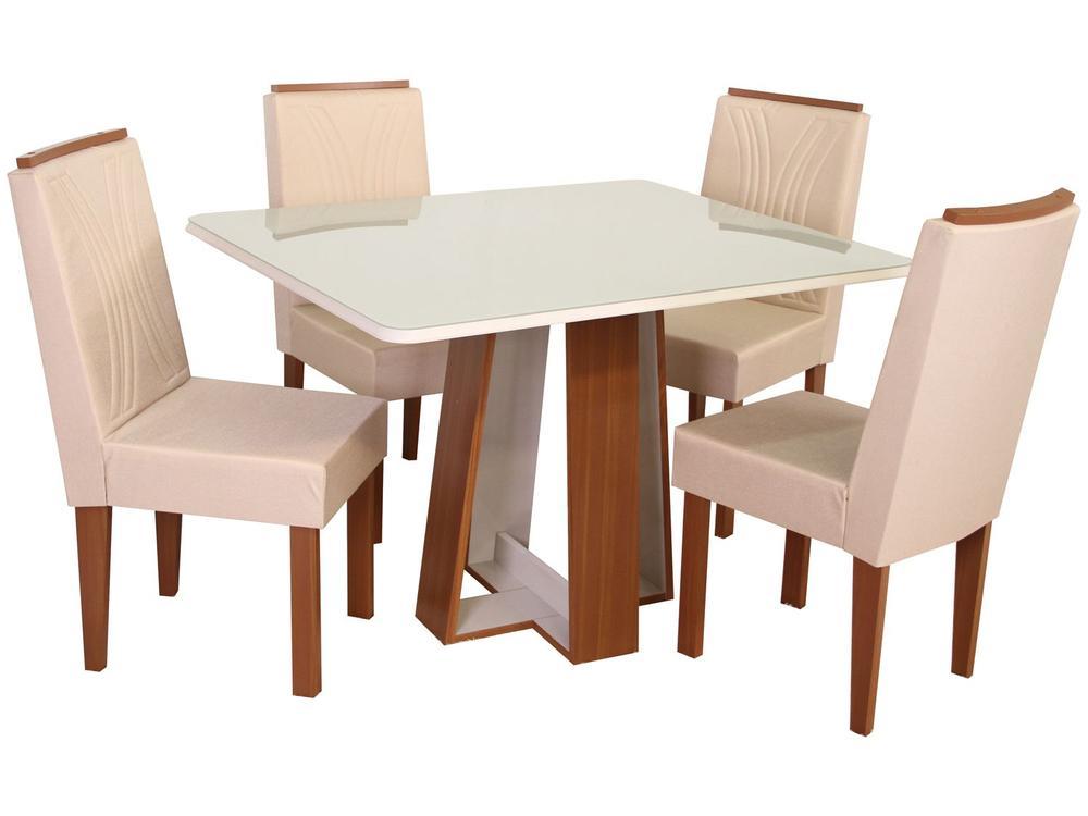 Mesa de Jantar 4 Cadeiras Retangular Naturalle e Off-White Tampo de Vidro Laís Móveis São Carlos - 4