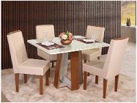 Mesa de Jantar 4 Cadeiras Retangular Naturalle e Off-White Tampo de Vidro Laís Móveis São Carlos - 1