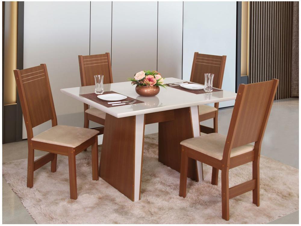 Mesa de Jantar  4 Cadeiras Retangular Naturalle e Off-White Tampo de MDF Verona Móveis São Carlos - 8