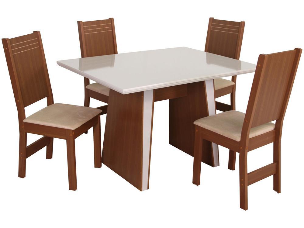 Mesa de Jantar  4 Cadeiras Retangular Naturalle e Off-White Tampo de MDF Verona Móveis São Carlos - 4