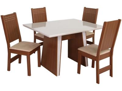 Mesa de Jantar  4 Cadeiras Retangular Naturalle e Off-White Tampo de MDF Verona Móveis São Carlos