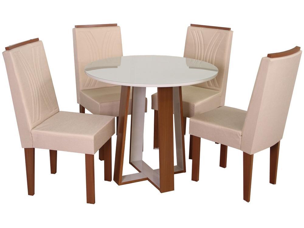 Mesa de Jantar 4 Cadeiras Redonda Naturalle e Off-White Tampo de Vidro Laís Móveis São Carlos - 4