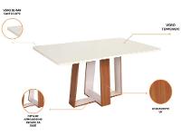 Mesa de Jantar 6 Cadeiras Retangular Naturalle e Off-White Tampo de Vidro Laís Móveis São Carlos - 2