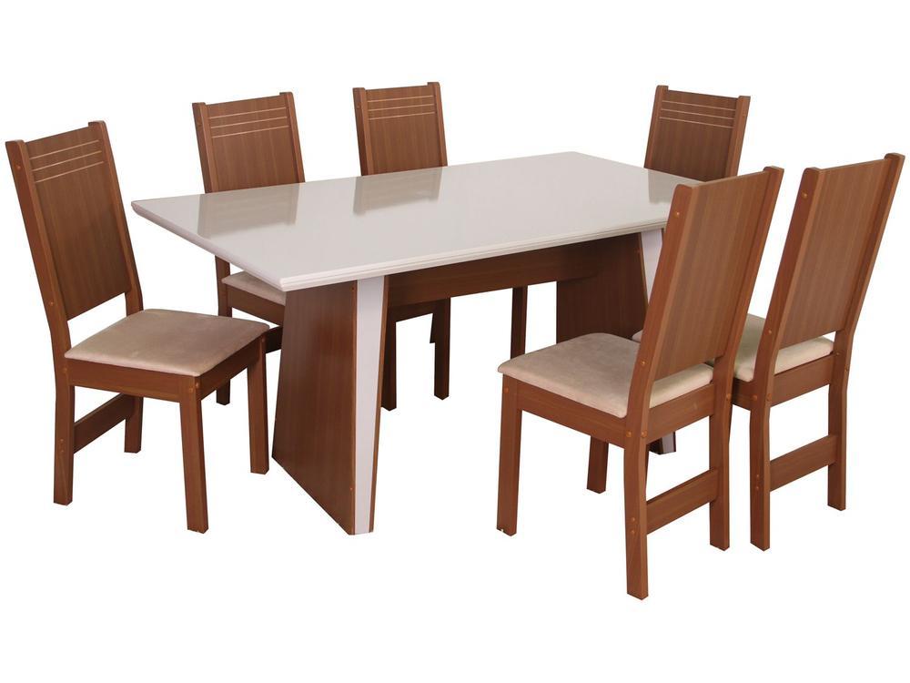 Mesa de Jantar 6 Cadeiras Retangular Naturalle e Off-White Tampo de MDF Verona Móveis São Carlos - 6