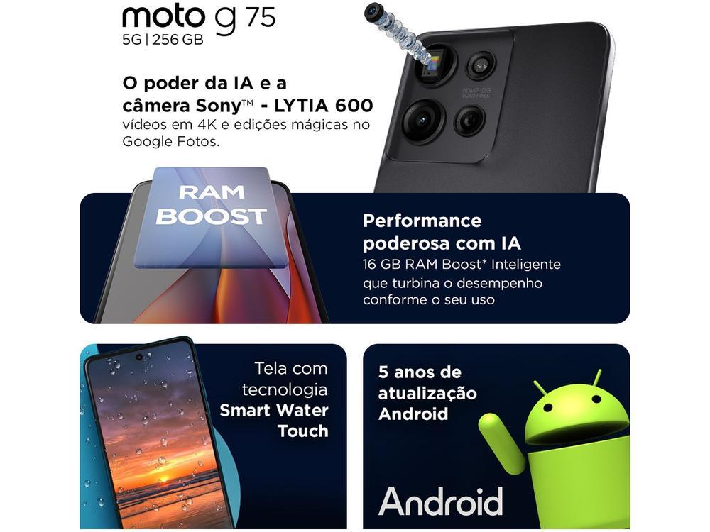 Smartphone Motorola Moto G75 256GB Azul 5G 8GB RAM 6,8" Câm. Dupla Selfie 16MP - 6