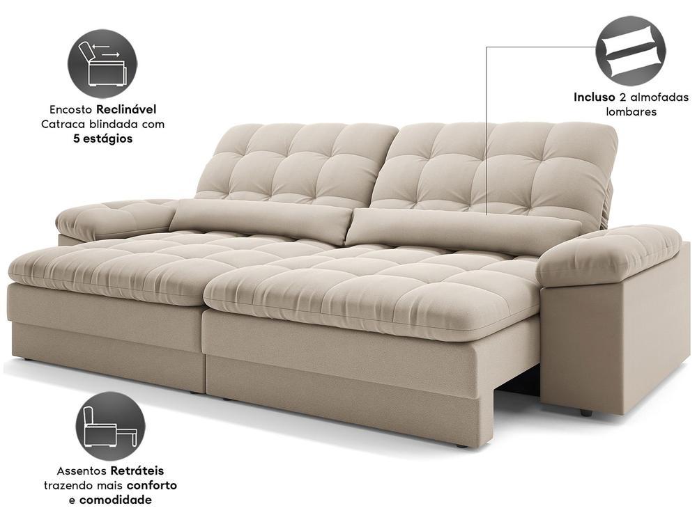Sofá 4 Lugares Retrátil Reclinável Velosuede Cristal Next Sofás - 3