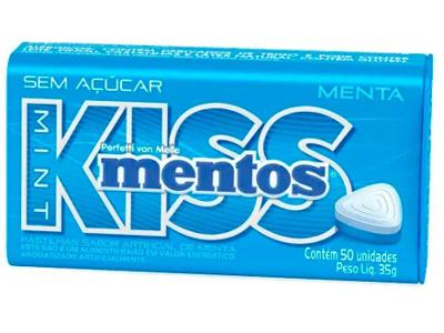 Bala Mentos Pastilhas Kiss Mint Menta sem Açúcar 35g Lata com 50 Unidades