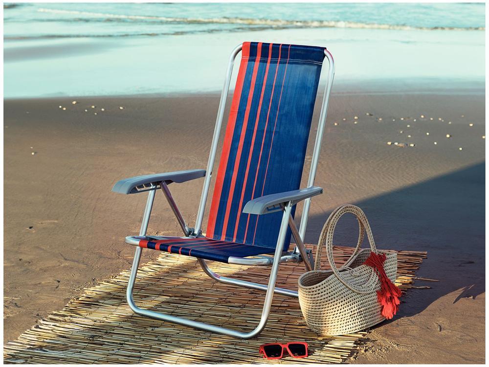 Cadeira de Praia Reclinável Tramontina Basic Bali Azul Escuro e Laranja - 2