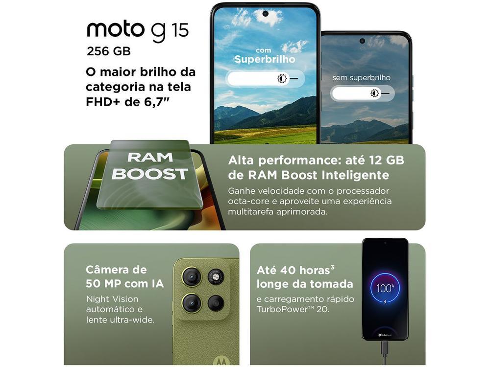 Smartphone Motorola Moto G15 256GB Verde 4G 4GB RAM 6,7" Câm. Dupla Selfie 8MP - 6