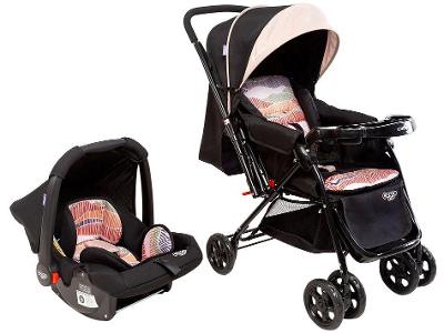 Carrinho de Bebê Alça Reversível com Bebê Conforto Cosco Kids Travel System Reverse 4 Rodas 0 a 15kg