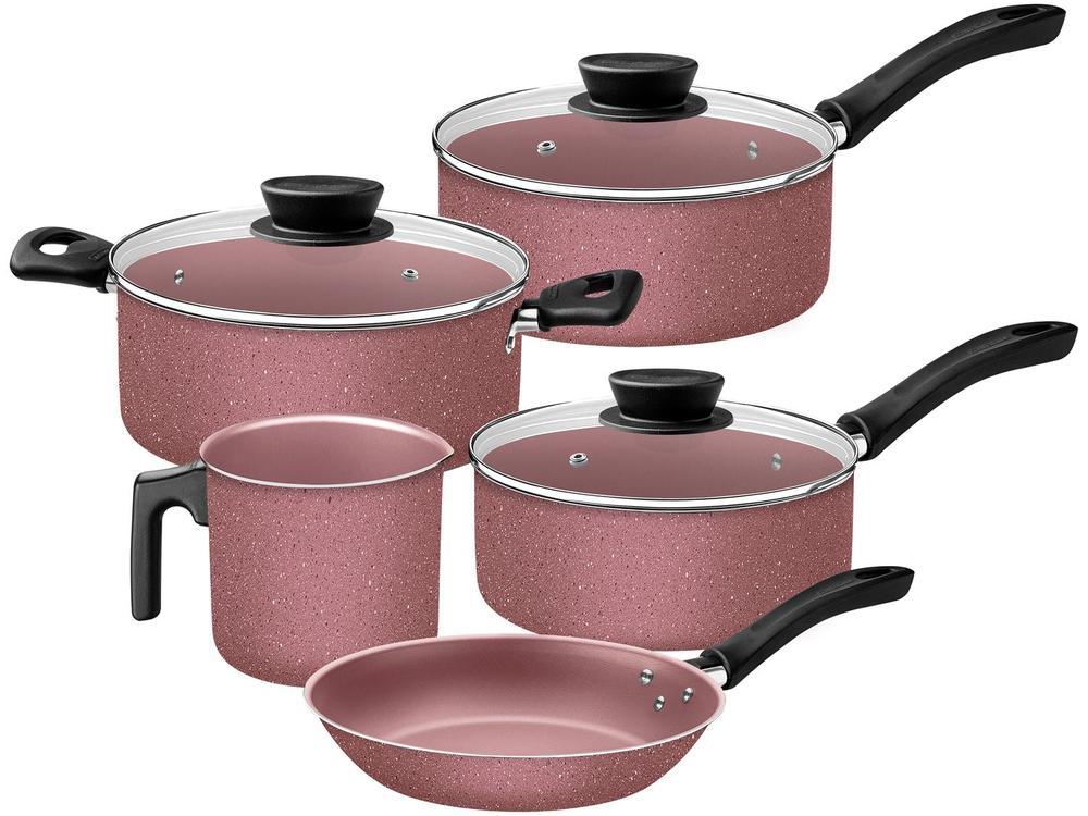 Jogo de Panelas Tramontina de Alumínio Rosa 5 Peças Linz - 1