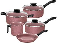 Jogo de Panelas Tramontina de Alumínio Rosa 5 Peças Linz - 1
