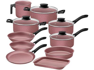Jogo de Panelas Tramontina de Alumínio Rosa 10 Peças Linz