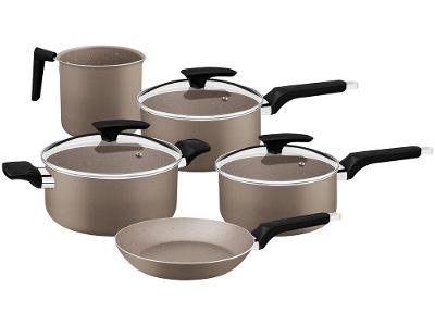 Jogo de Panelas Tramontina de Alumínio Amêndoa 5 Peças Milazzo