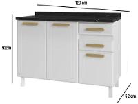 Balcão de Cozinha Telasul Aço 3 Portas 2 Gavetas Ágata