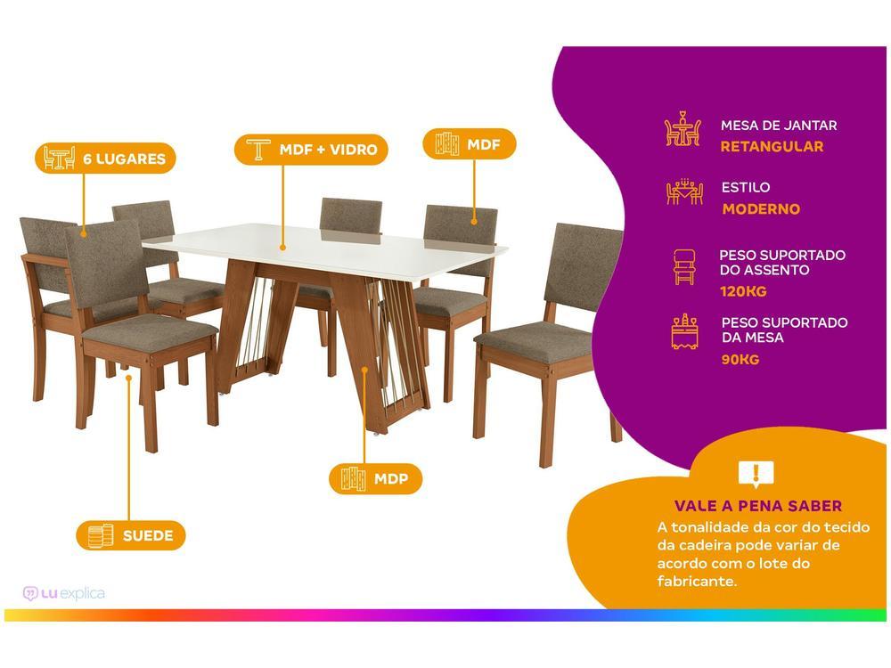 Mesa de Jantar 6 Cadeiras Retangular Tampo de MDF com Vidro Merlot Kappesberg - 2