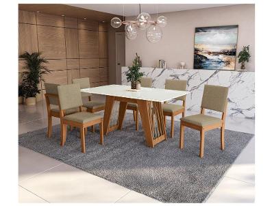 Mesa de Jantar 6 Cadeiras Retangular Tampo de MDF com Vidro Merlot Kappesberg