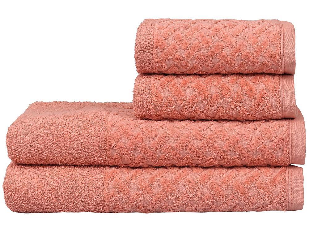 Jogo de Toalhas de Banho e Rosto Atlântica 100% Algodão Finesse Pêssego 4 Peças - 1