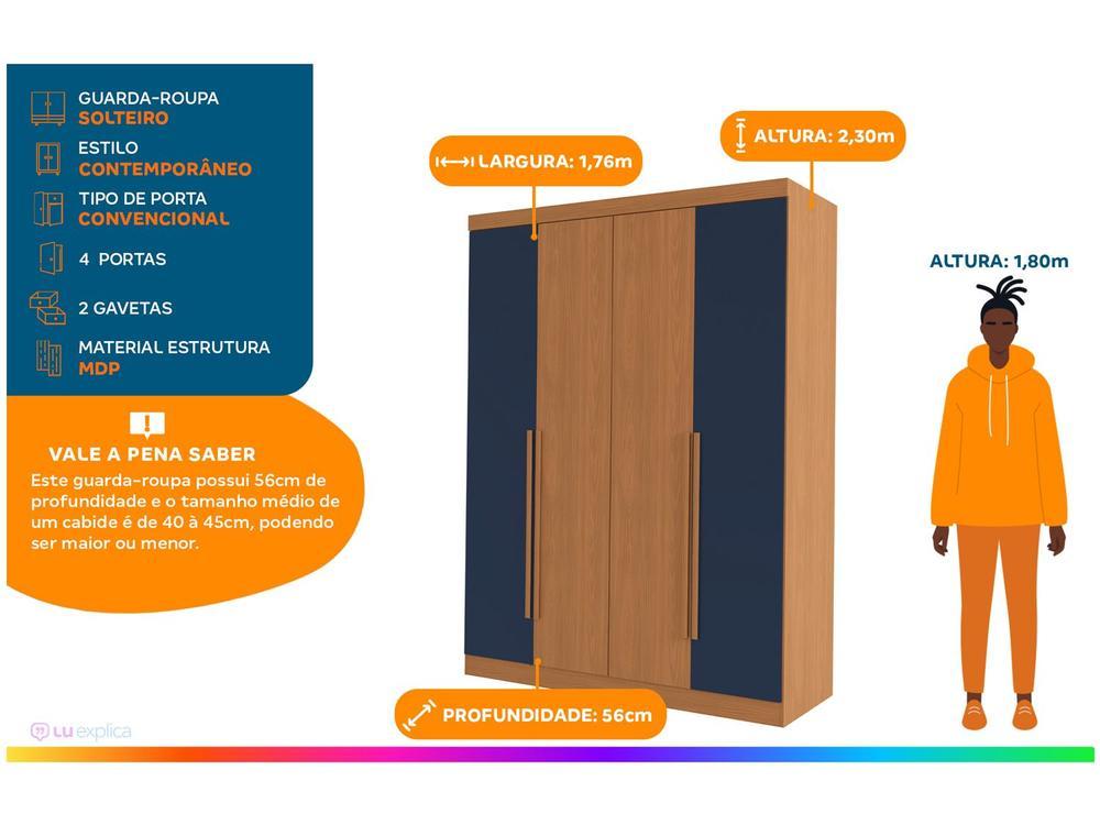 Guarda-roupa Solteiro 2 Gavetas 4 Portas Kappesberg Roma - 2