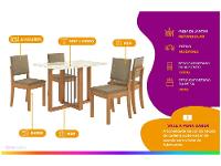 Mesa de Jantar 4 Cadeiras Retangular Tampo de MDF com Vidro Malbec Kappesberg - 2