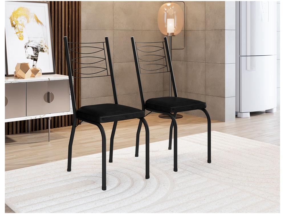 Mesa de Jantar 4 Cadeiras Quadrada Preta Tampo de Vidro Artefamol Florença - 5