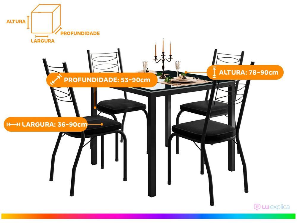 Mesa de Jantar 4 Cadeiras Quadrada Preta Tampo de Vidro Artefamol Florença - 3