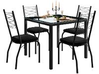 Mesa de Jantar 4 Cadeiras Quadrada Preta Tampo de Vidro Artefamol Florença - 6