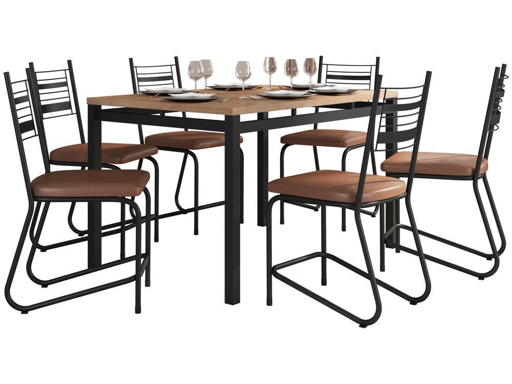 Mesa de Jantar 6 Cadeiras Retangular Preto Fosco Artefamol Valência - 6